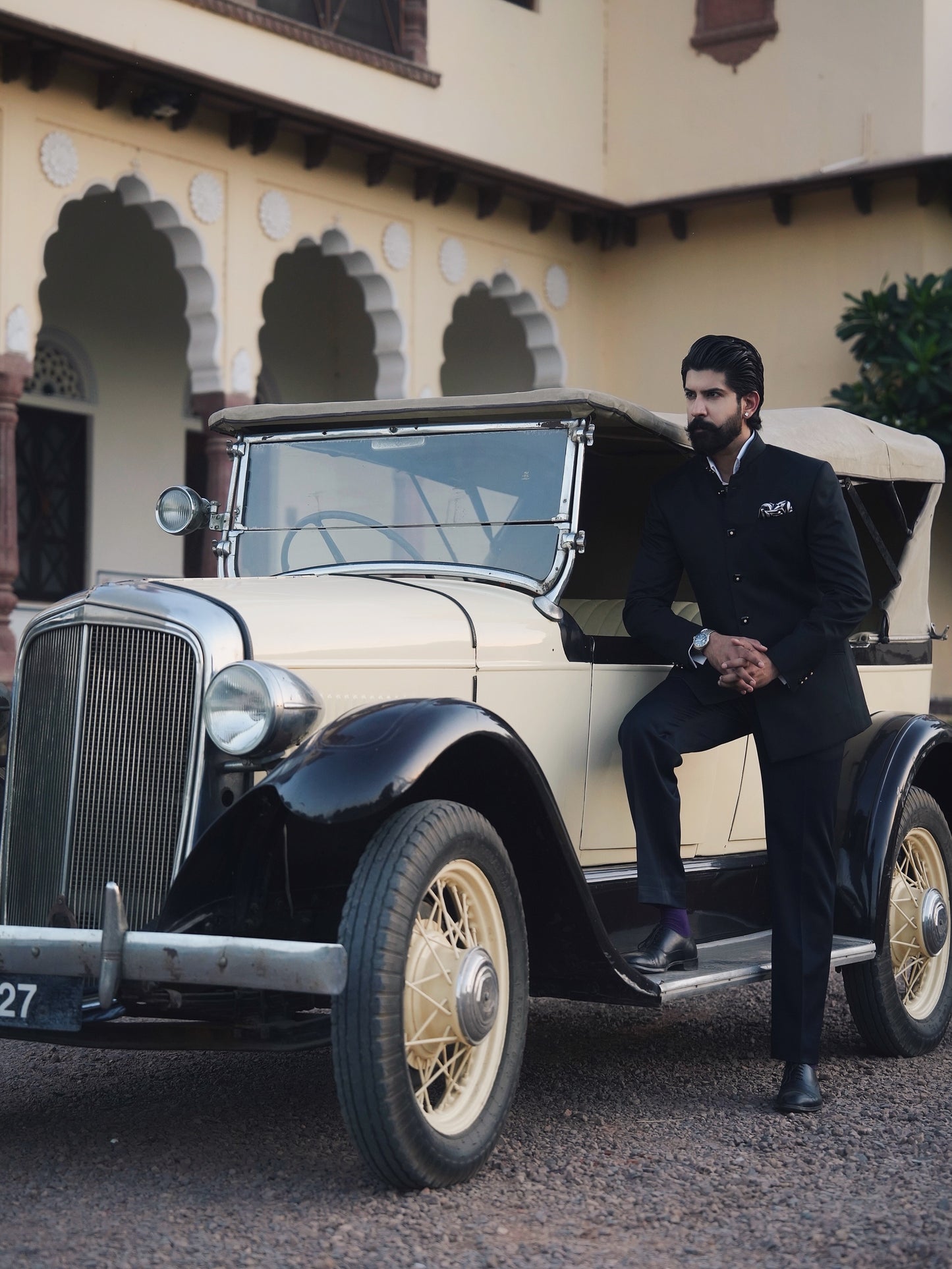 Hand stitched black bandhgala suit