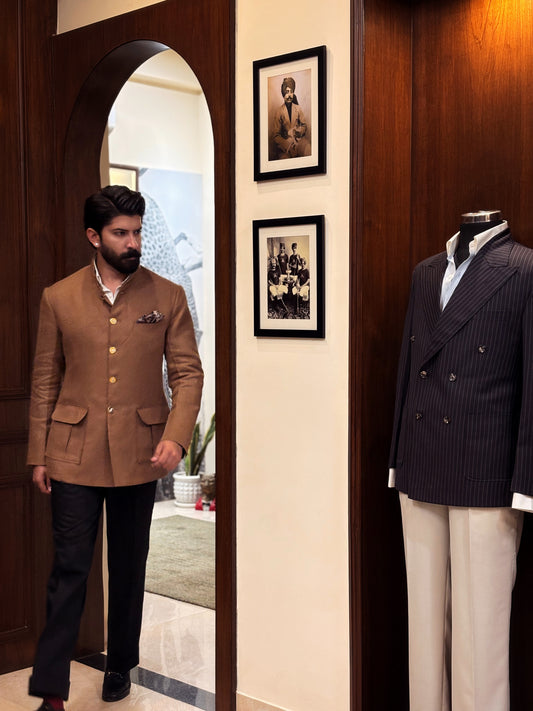 Brown Linen Bandhgala Set