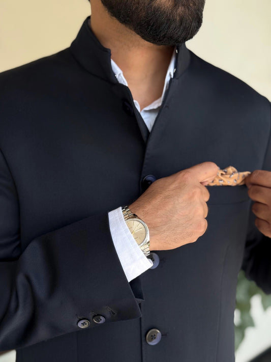 Navy Blue Bandhgala Suit – 2 Piece Set