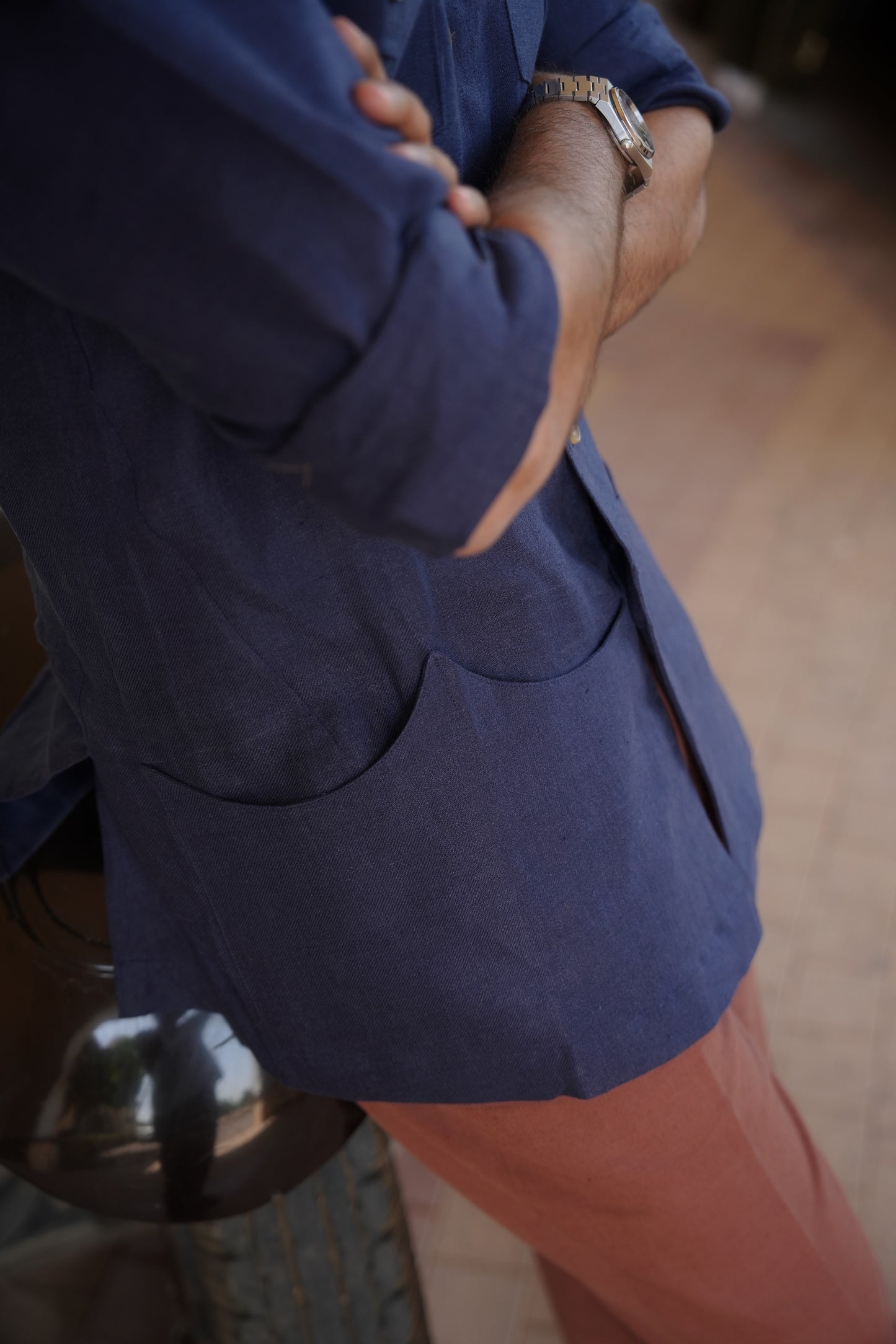 Deep Navy Linen Safari Shirt