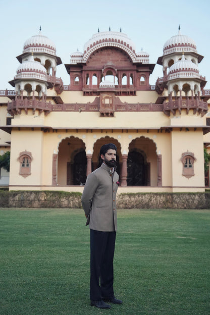 Beige Bandhgala With Classic Black Trouser