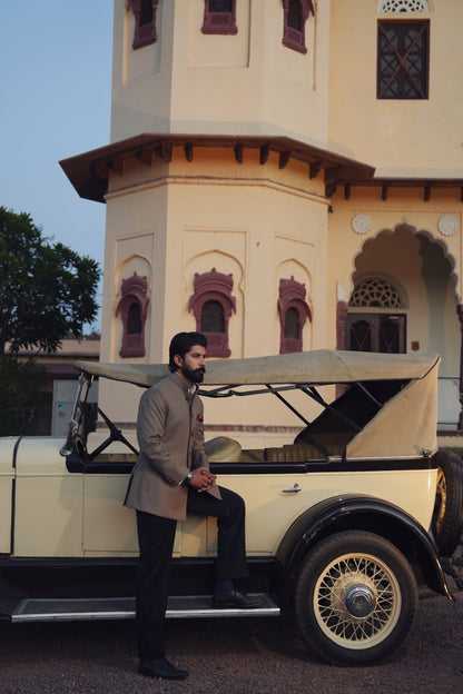 Beige Bandhgala With Classic Black Trouser