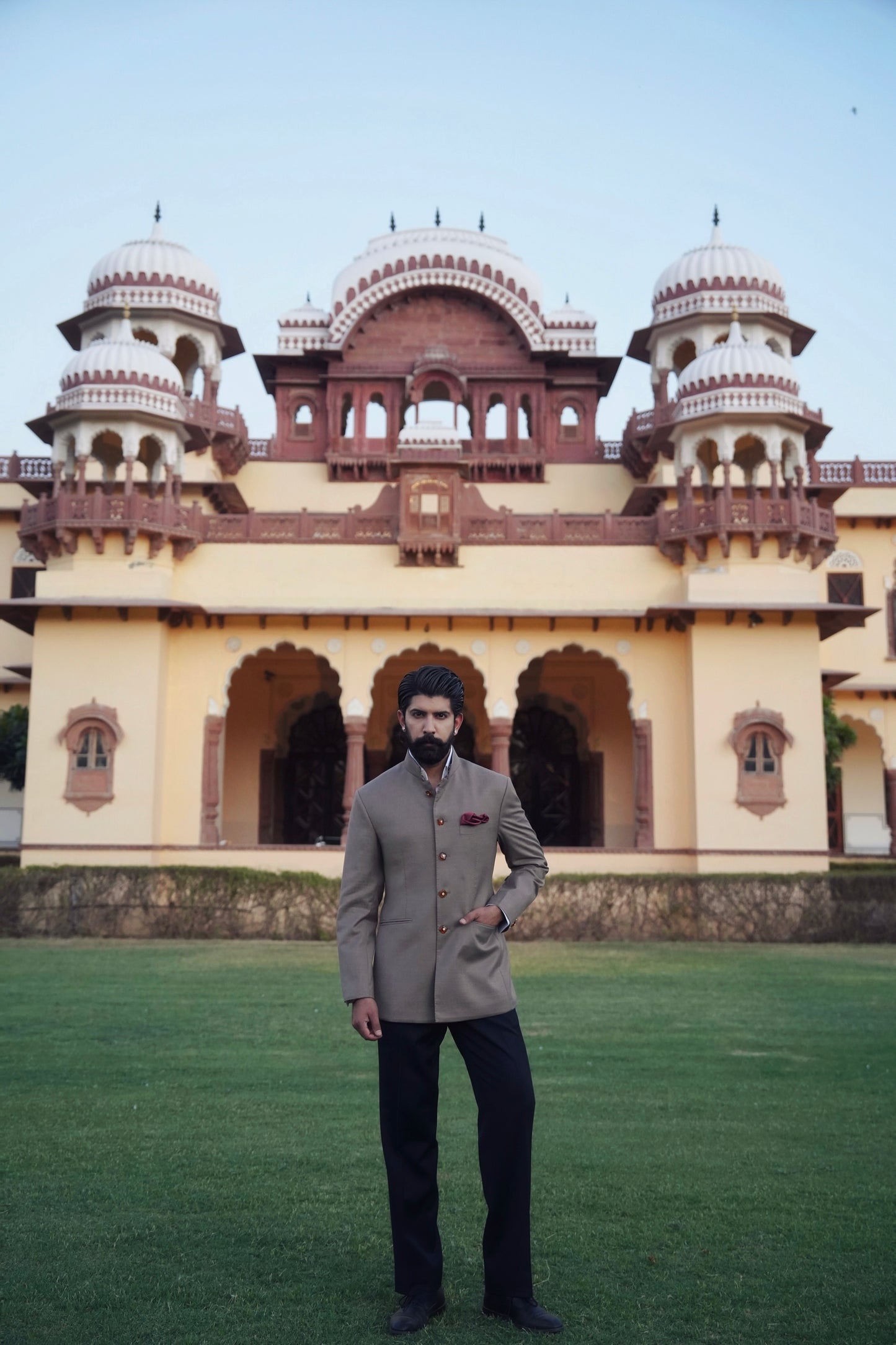 Beige Bandhgala With Classic Black Trouser