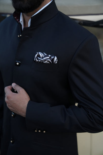 Hand stitched black bandhgala suit