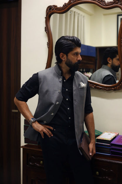 Grey Pinstripe Half Jacket