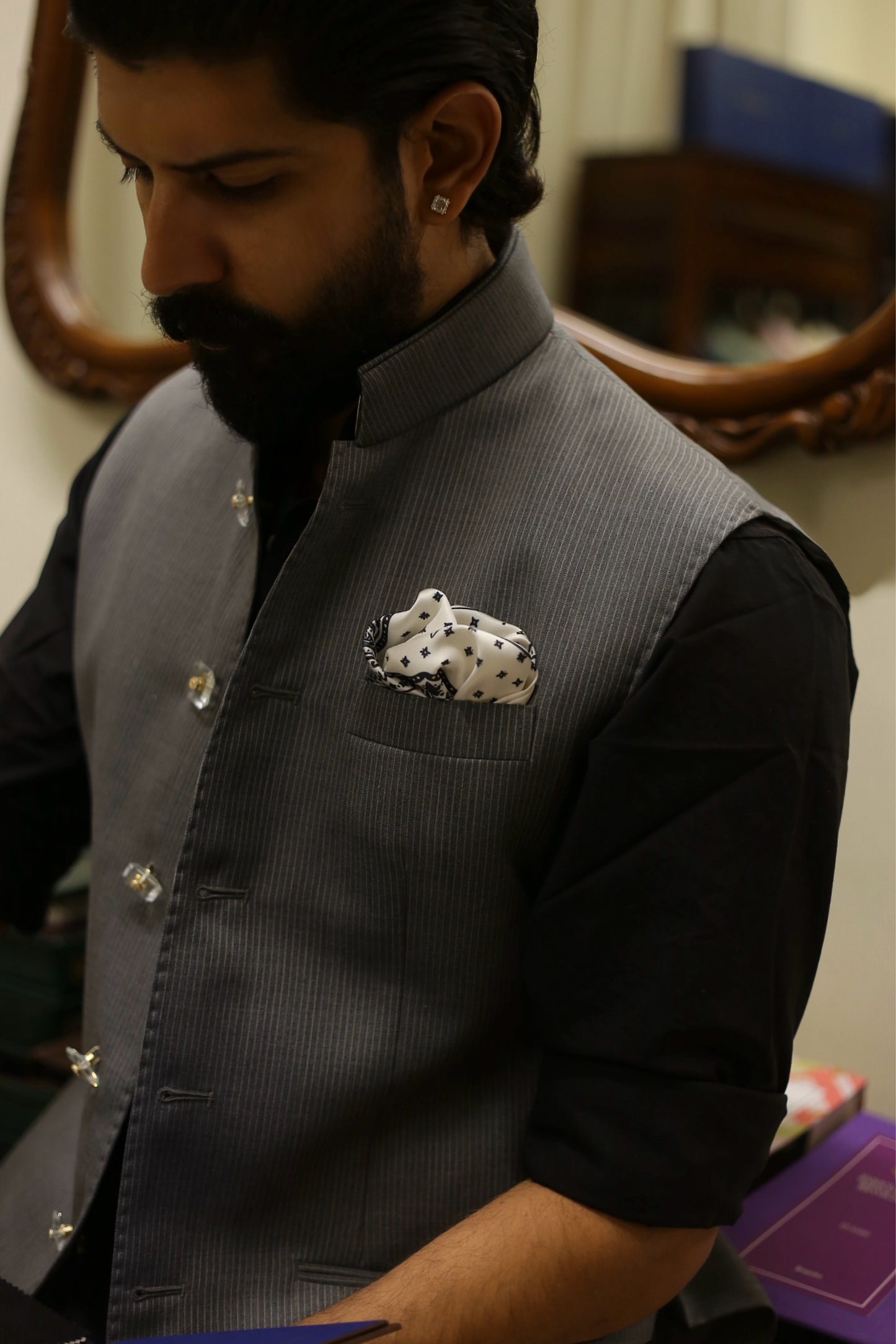 Grey Pinstripe Half Jacket