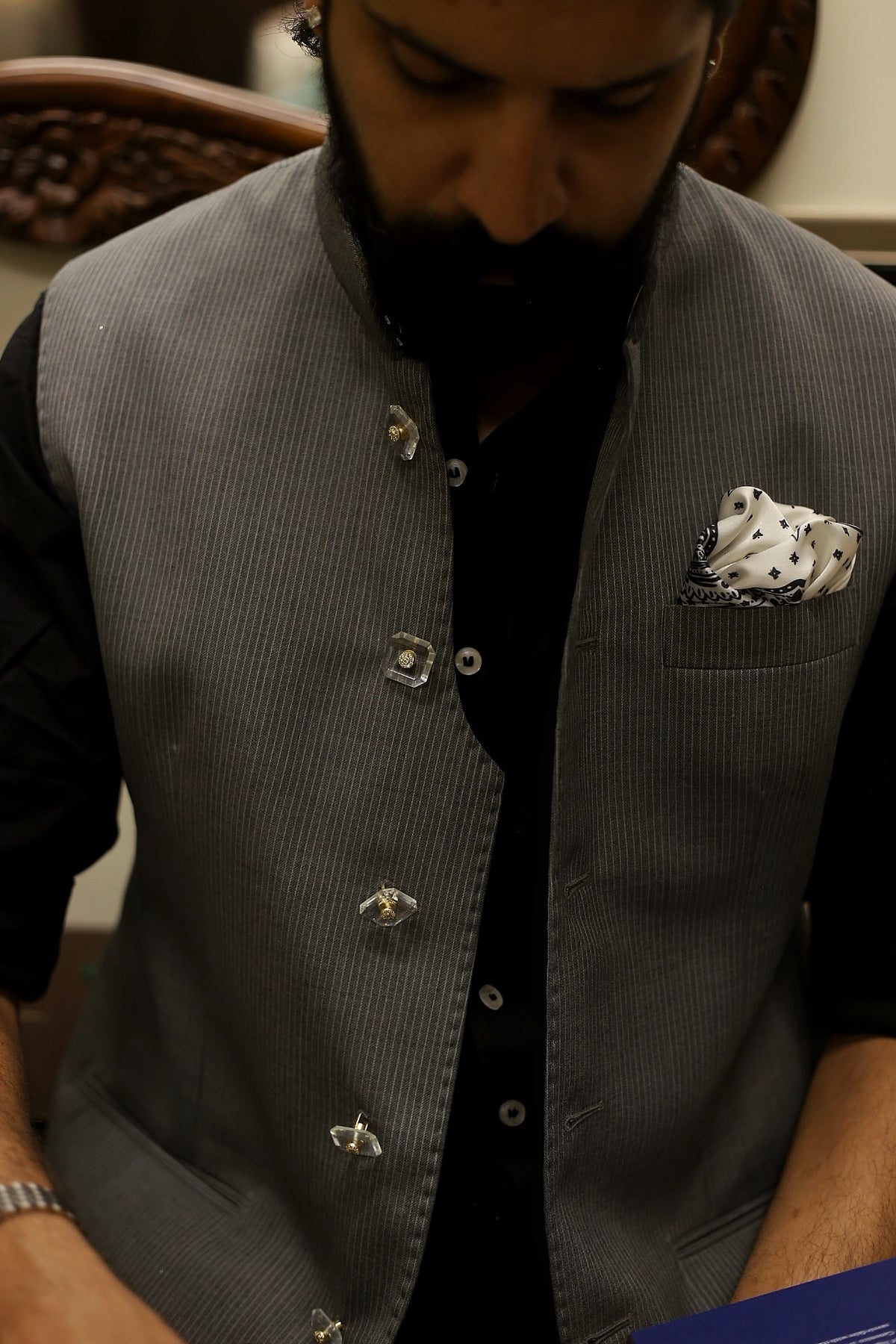 Grey Pinstripe Half Jacket