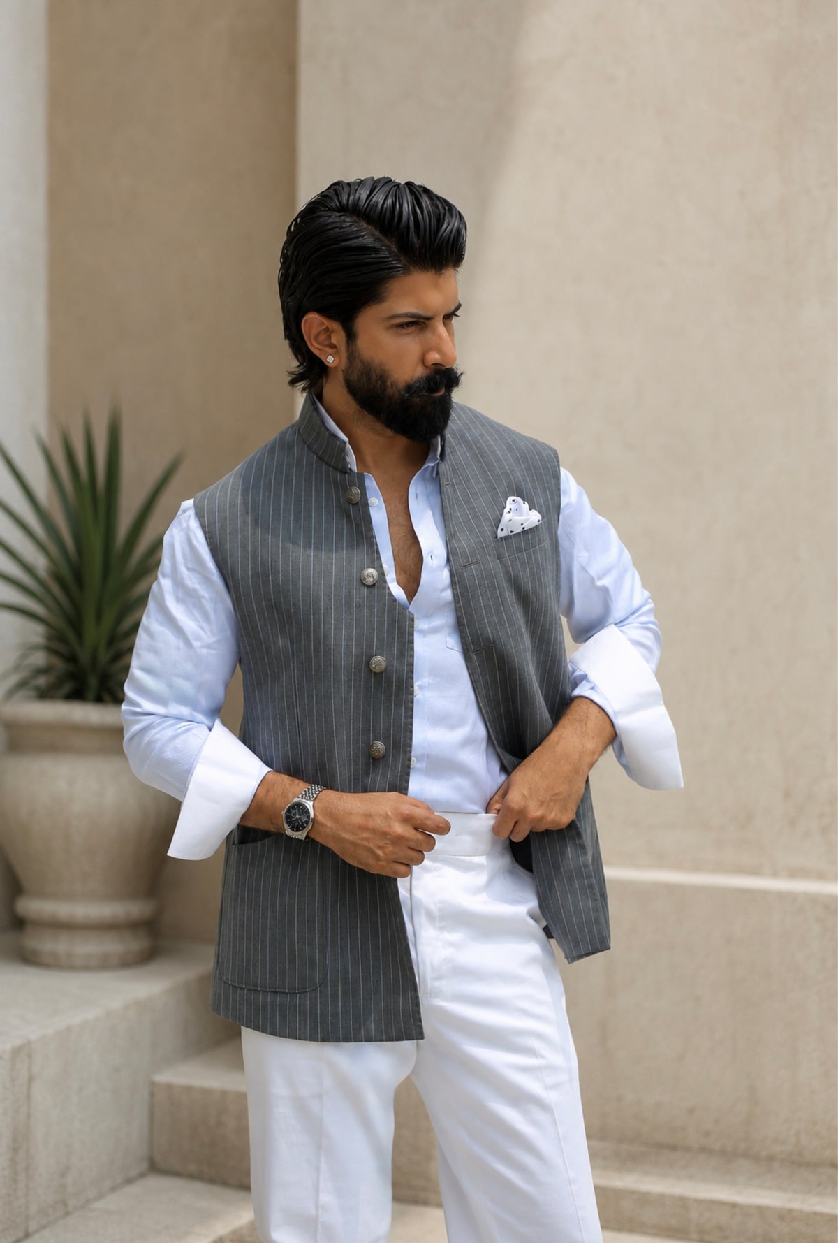 Grey Pinstripe Half Jacket