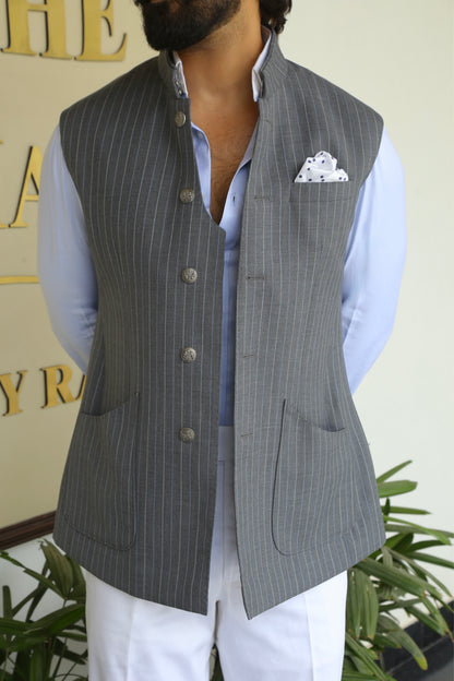 Grey Pinstripe Half Jacket