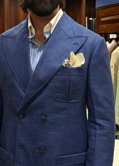 Blue Linen Silk Double Breasted Blazzer with Italian Trouser