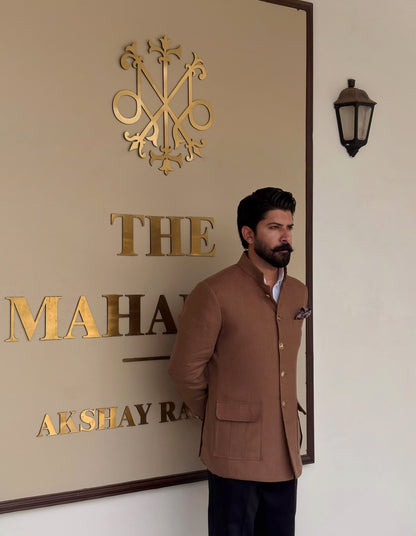 Brown Linen Bandhgala Set