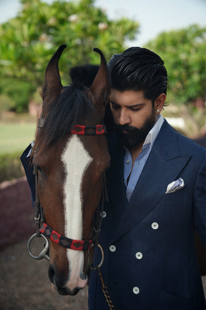 Navy Blue Double Breasted Linen Jacket Paired With Butter Yellow Italian Trouser