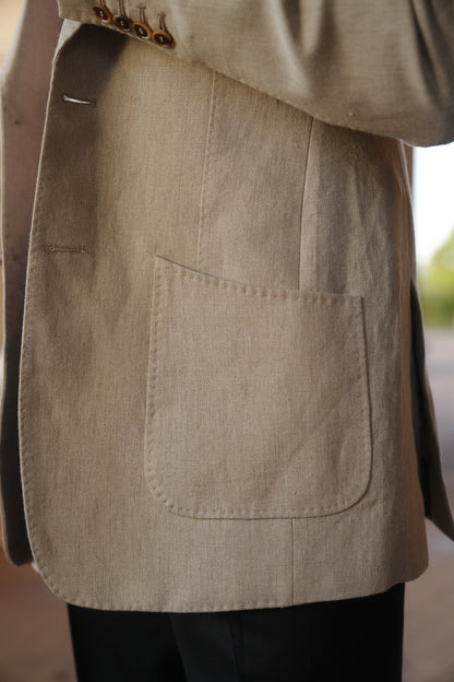 Sand Beige Linen Hand Stitched Jacket With Navy Trouser