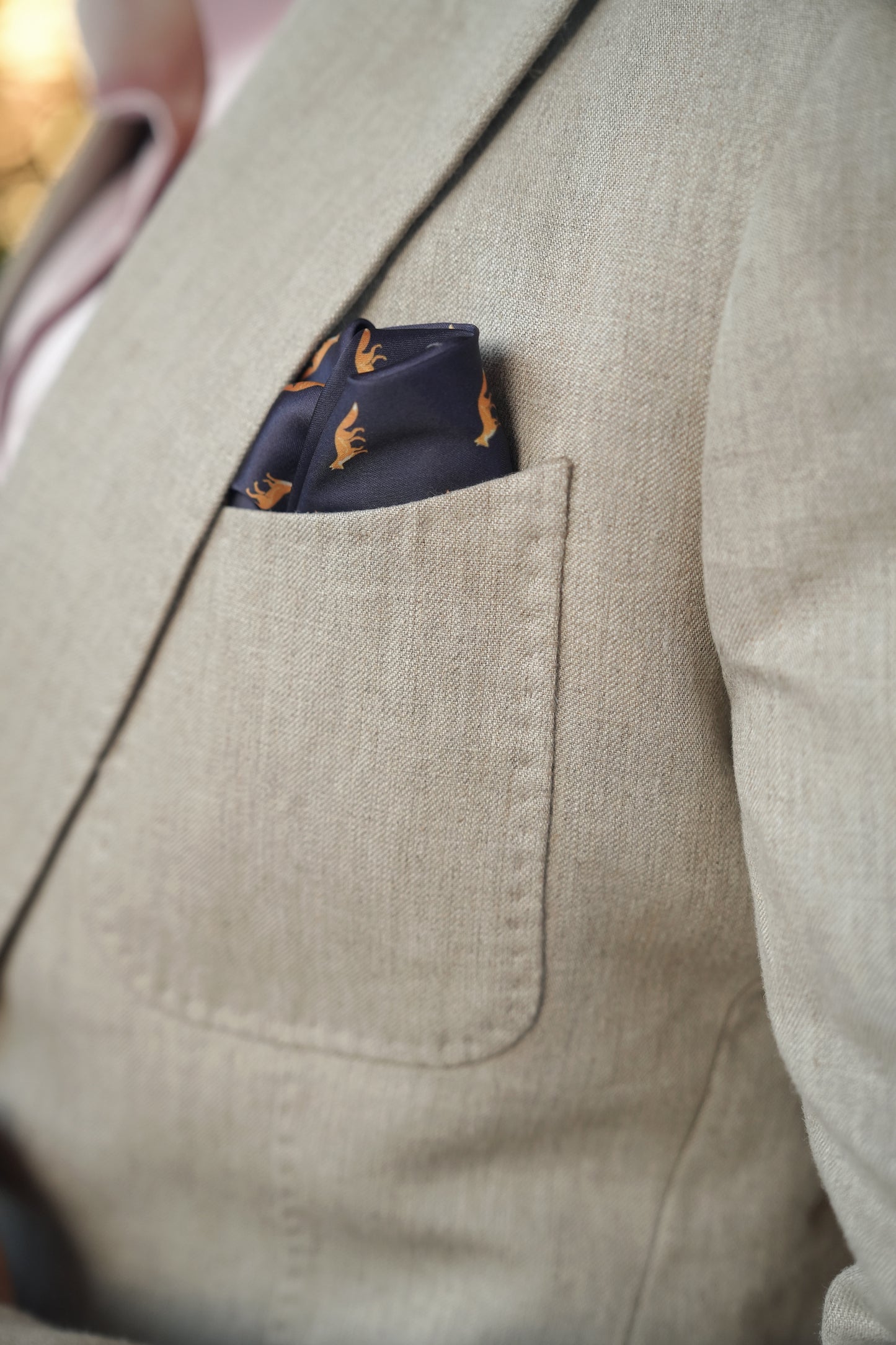 Sand Beige Linen Hand Stitched Jacket With Navy Trouser