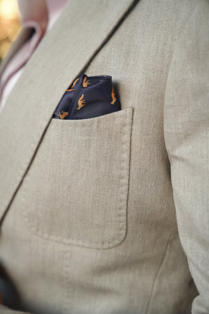 Sand Beige Linen Hand Stitched Jacket With Navy Trouser
