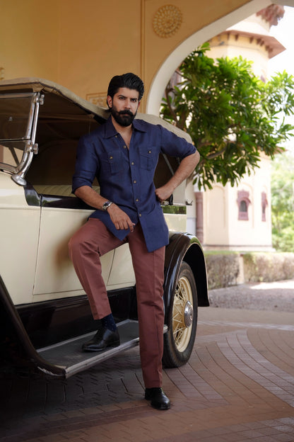 Deep Navy Linen Safari Shirt