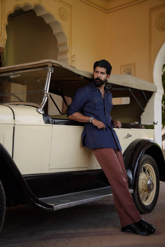 Deep Navy Linen Safari Shirt