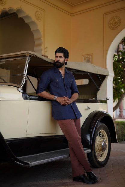 Deep Navy Linen Safari Shirt