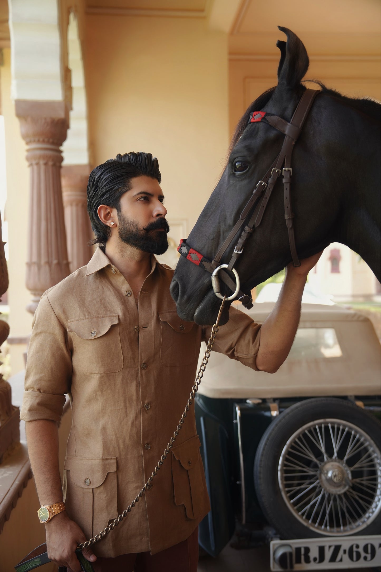 Desert Beige Linen Safari Shirt